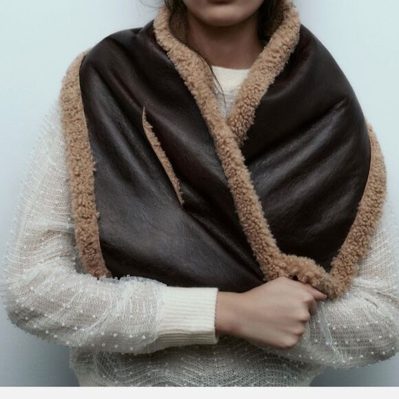 Zara Double Faced Faux Sheepskin Shearling Scarf - Picture 8 of 11